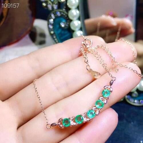 Natural And Real Emerald Necklace Pendant Solid S925 Sterling Silver For Women