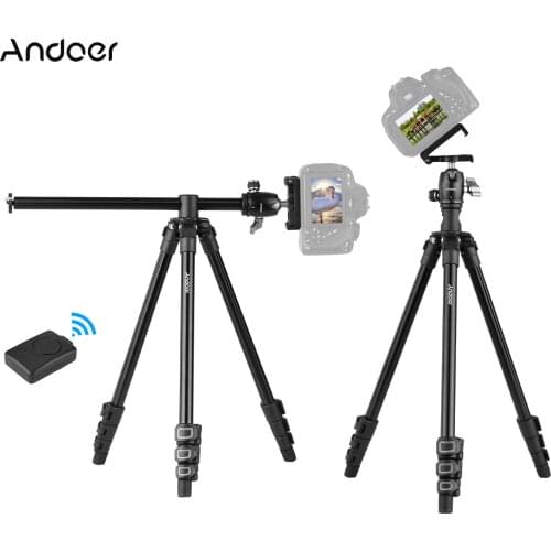 Andoer Q160H Portable Camera Tripod Horizontal Mount Professional Travel Tripod with Remote Control Tripod for Phone Camera