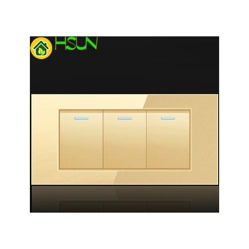 US Tempered Glass Champagne 118 Type Switch Socket 1/2/3/4/5/6/7/8 Gang 2 Way Real Glass Panel LED Guide Light Mounting Box