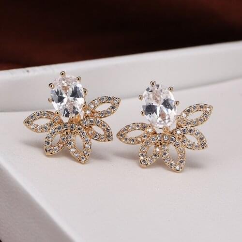 DE212 Fashion Delicacy 4A Zircon Geometry Creative Flower Ear Stud GIRLS Gift Party Banquet WOMENS Jewelry Earrings 2021