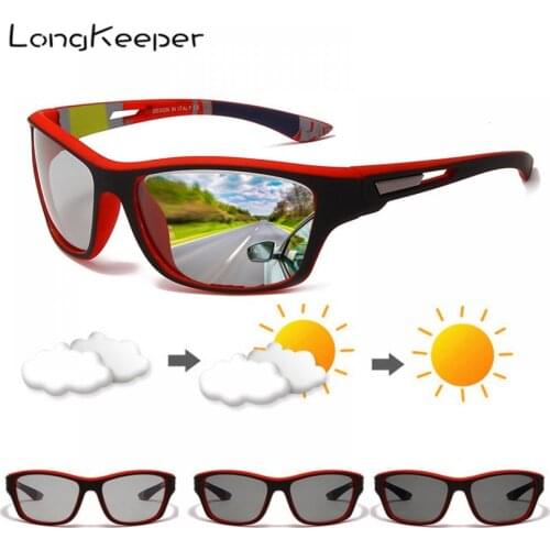 LongKeeper Men Photochromic Sunglasses Matte Black Sports Goggles Women Color Changing Polarized Driving Sports Sun Glasses