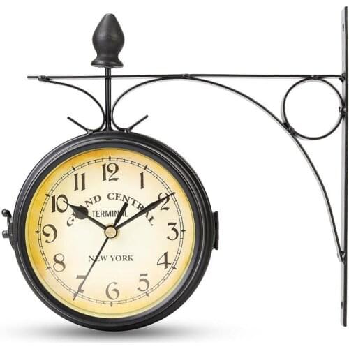 Antique Double Sided Wall Mount Station Clock Garden Vintage Retro Home Decoration