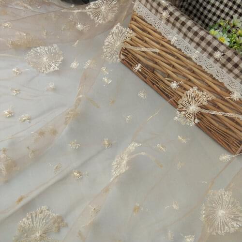 New High Quality Soft Champagne Dandelion Embroidered Mesh Tulle Fabric for Dress Shirts, White, Black, Gray, Pink by the Yard