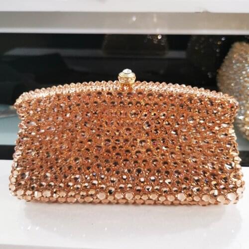 High Quality Champagne Metal Crystal Clutch Bags Wedding Bridal Rhinestone Purses Women’s Diamond Shoulder Bag Chain Clutches