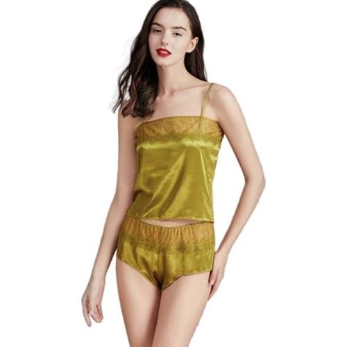 Women sleepwear Summer Viscose Fiber Pajamas Lace Sexy Strap Set Thin Womens 2 Piece Suit Pajamas Slash Neck Pijama Mujer