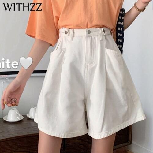 WITHZZ Spring Summer Womens Plus Size Loose Straight Wide Leg Pants Jeans Denim Shorts