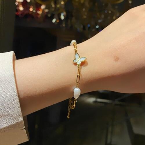 Gold White Shell Butterfly Bracelets Pendant Geometric Chain Bracelet for Women Punk Link Girl Party Jewelry Gifts