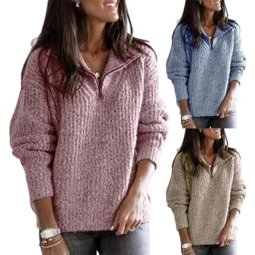 Winter The Half-Zip Women Sweater Comfortable Spandex Long Sleeve V-Neck Casual Knit Fashion Plus Size Sweater for Daily Life