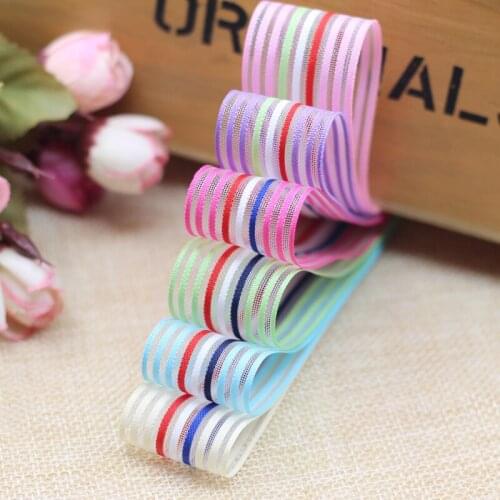 1''25mm Rainbow Stripe Organza Transparent Ribbons for Bow Handcraft Wedding Party Packing Decor DIY Accessories (1 Yards/lot)