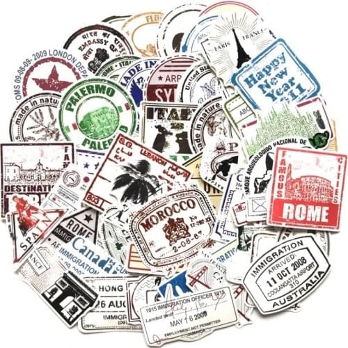 10/30/50PCS Literature and Art Postmark Retro Letterhead Stamp Travel Suitcase Guitar Graffiti Sticker Decorative Toy Wholesale