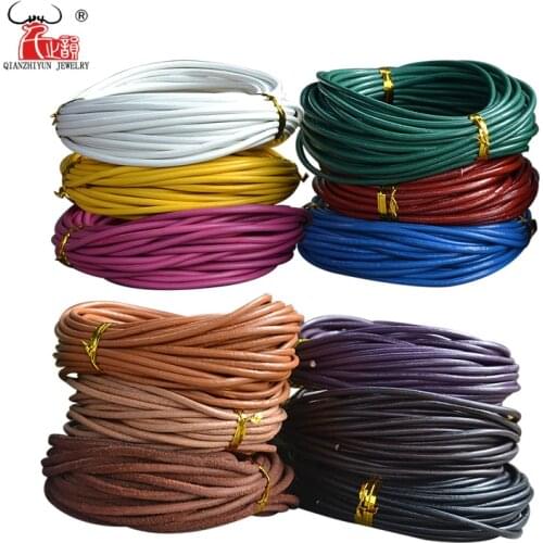 10Meter Natural Real Genuine Leather Cord 1.5mm Round Rope String for DIY Necklace Bracelet Jewelry Cord Black, white, brown,red