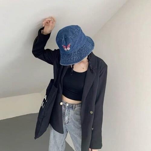 2021 summer Foldable fisherman hats washedcotton hatbucket hat formenandwomenpanama hiphopCapsCowboyEmbroidery butterflysunCap