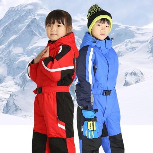 2020 Winter Boys Skiing Suits Fleece Hooded Warm Kids Snow Jumpsuits Windproof Snowboard Sport Children 's Rompers Onesies