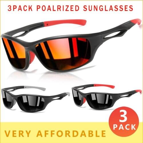 3 PACK Sports Polarized Sunglasses Men Ultralight Eyeglasses Frame Sun Glasses Male Driving Fishing Goggles 100% UV Lens N9