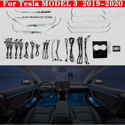 Ambient Light Set For Tesla MODEL 3 2019-2020 Screen Control Decorative LED 64 colors Atmosphere Lamp illuminated Strip
