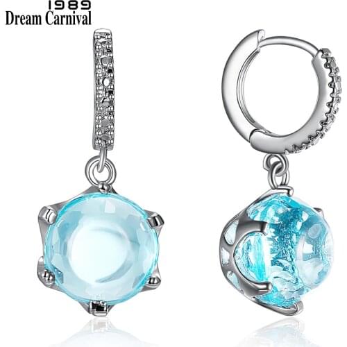 DreamCarnival1989 Hot Selling Special Cut Cubic Zircon Earrings for Woman Sky Blue Color Stone Elegant Jewelry Wholesale WE3819