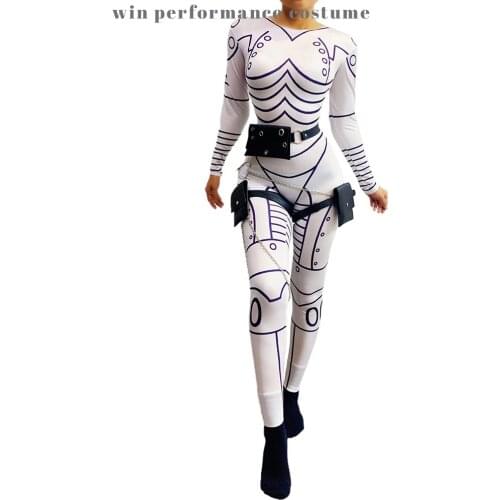 Halloween party Stripe Jumpsuit Zentai Catsuit Pole Dance Clothing Dj Bar Club Bithday Outfit Skinny Festival Costume Women