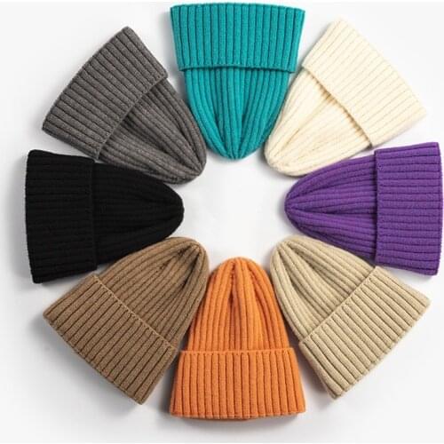 KENSHELLEY Fashion winter warm knitted hats new of pointed cold Unisex Knitted Beanie Hat Cuff Skull Hats men and women