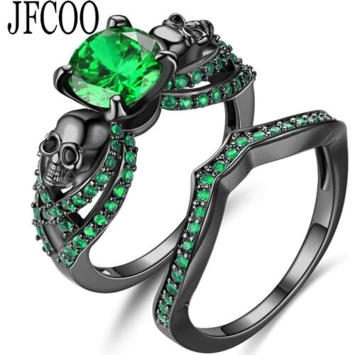 Skull Ring Set For Red Zircon Women Punk Style Charm Black Zirconia Black Wedding Ring Jewelry Dropshipping