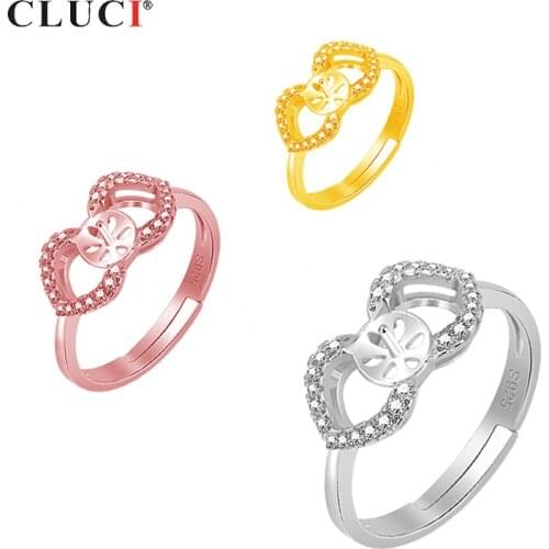 CLUCI 925 Sterling Silver Adjustable Bow Kont Pearl Ring Mounting for Women Wedding Jewelry Silver 925 Bow Knot Rings SR2118SB