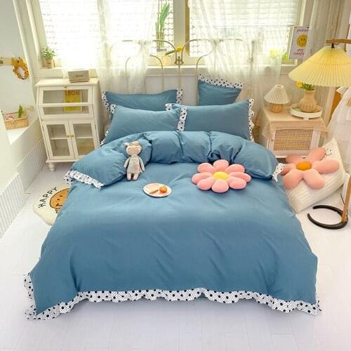 100%Cotton Bedding Set Modern Solid Color Lacework Bedclothes Luxury Bed Line Single Doubel King Size No Fills Duvet Cover