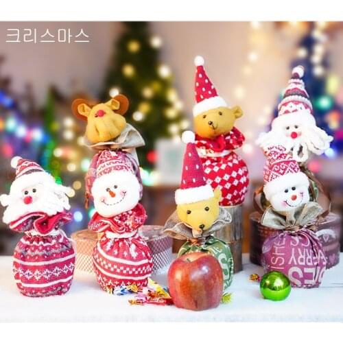 Christmas Gift Bags, Classic Santa Claus Snowman Reindeer Apple Candy Bags Gift Sack for Holiday Decoration Drawstring Bag