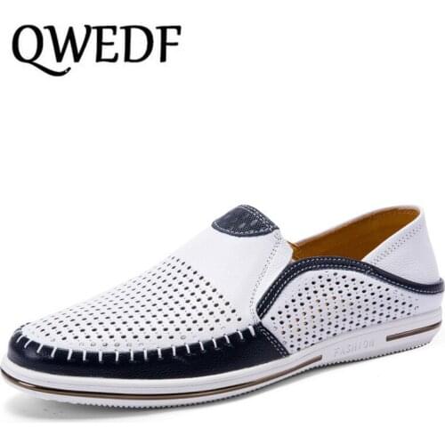 Summer Hollow Out Breathable Genuine Leather Casual Male Shoes For Men Adult Loafers Slip On Sneakers Driving Moccasins XC-66