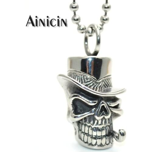 New Skull Gentleman With Tobacco Pipe Fashion Skeleton Head Pendant Necklace For Men Punk Party Jewelry