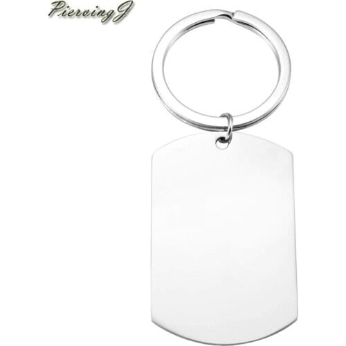 PiercingJ Simple square keychain Stainless Steel Key Ring Holder Pendant for Man and Women Fashion Silver Color jewelry
