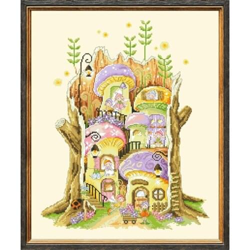 Fairy village Dreampattern counted cross stitch kits embroidery needlework sets 18ct 14ct 11ct light yellow cloth DIY handmade