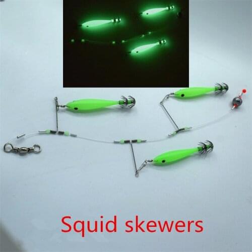 New squid hook handmade wooden shrimp bait string hook luminous road subhook octopus cuttle sea fishing hook