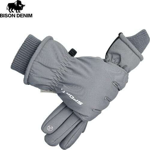 BISON DENIM Gloves Autumn Winter Men Bike Gloves Windproof Thermal Shockproof Full Finger Sport Warm Road Bicycle Gloves S070