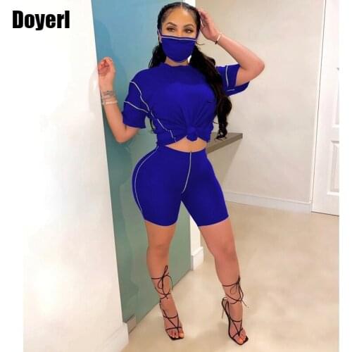 Casual Two Piece Set Women Tracksuit Crop Top and Bodycon Biker Shorts Set Summer Sweat Suits Women Ensemble Femme 2 Piece Set