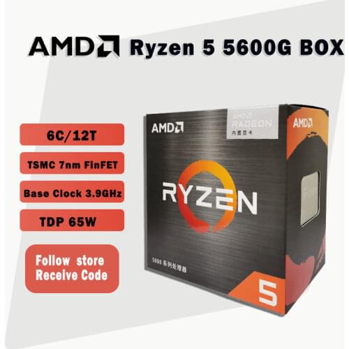 AMD Ryzen 5 5600G R5 5600G 3.9GHz Six-Core Twelve-Thread 65W CPU Processor L3=16M 100-000000252 Socket AM4 New and have fan
