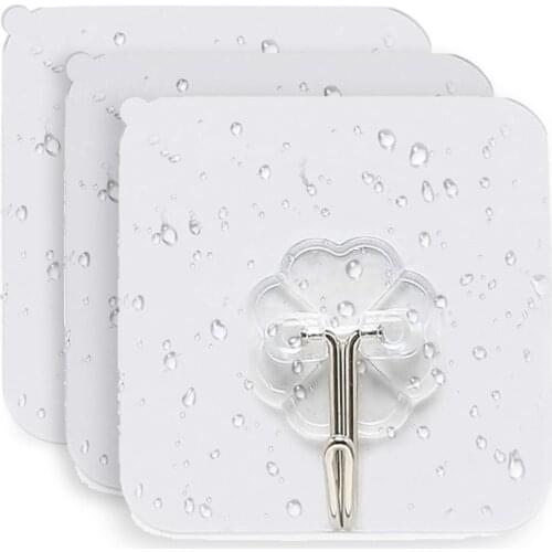 20Pcs Transparent Wall Hooks Waterproof Oilproof Self Adhesive Hooks Reusable Seamless Hanging Hook For Kitchen Bathroom Office