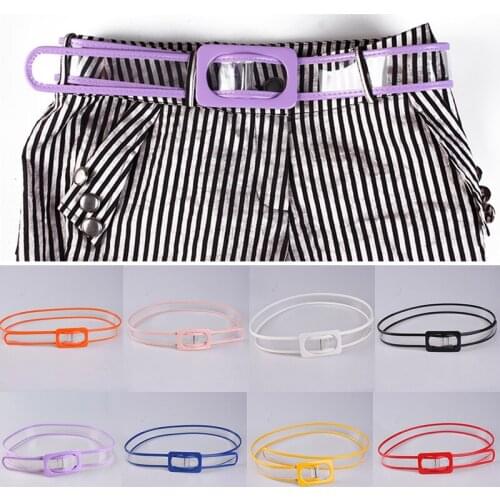 Women Waist Belt Pvc Transparent Long Belt Dress Band Belt Rectangular Buckle Candy Colors Leather Strap Fashion Waistbands