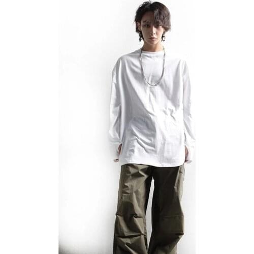 Long sleeve t-shirt mens loose fit Korean solid color trend top Hong Kong style leisure new bottom coat