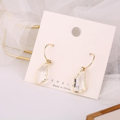 Fashion Irregular Transparent Crystal Pendant Hoop Earrings Gold Color C Shaped Geometric Earrings For Women Jewelry 2021