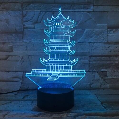 Kids Room Night Light LED Acrylic 3D Desk Lamp Yellow Crane Tower Nightlight Teaching Aid Gift Home Hotel Club Atmosphere Decor