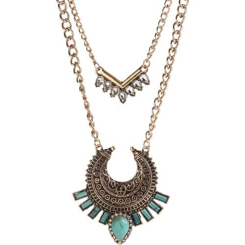 Vintage Layer Geo Alloy Pendant Choker Necklace For Women Ethnic Layer Metal Chains Choker Collar Fashion Jewelry Colliers Colar