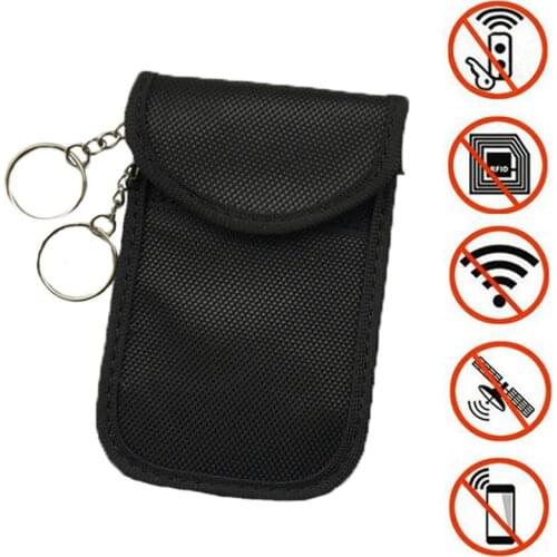 Faraday Car Key RFID Blocker Case Double Rings Pull Card Bags FOB Signal Blocking Shielding Pouch for Privacy Protection BAG1009
