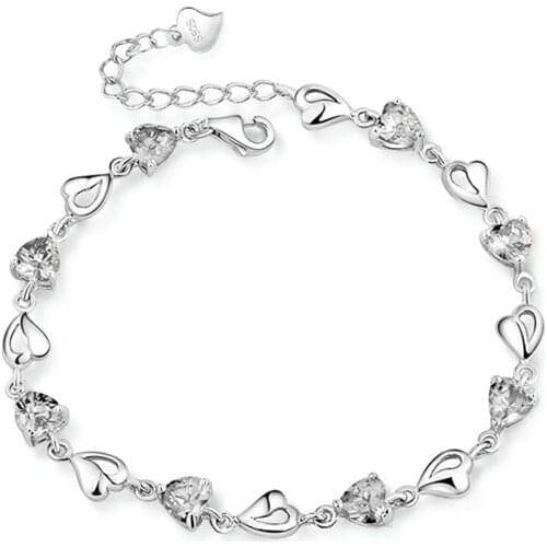 Fine Jewelry S925 Sterling Silver Love Bracelet Womens Personality Style Design Heart-shaped Bracelet