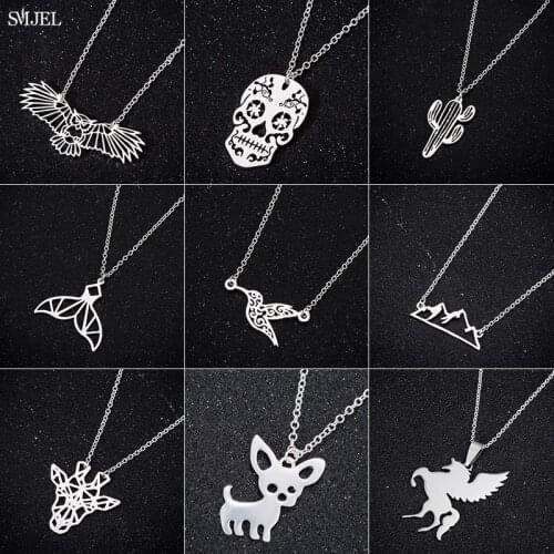 Stainless Steel Owl Animal Necklace for Women Bijoux Femme Cute Unicorn Mountain Hummingbird Butterfly Necklaces Pendant Collier