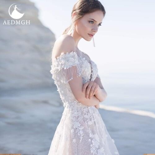 Aedmgh A-Line Wedding Dresses 2021 Sweetheart Tassel Off The Shoulder Robe De Mariee 3D Flowers Lace Appliques Vestido De Novia