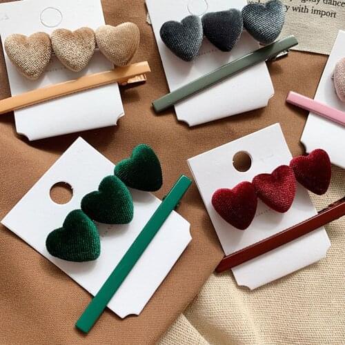 New Fashion 1 Set Vintage Velvet Lovely Hairpin Set Korea Heart Shape Hair Clip Barrettes Fashion Hairpin Women Hair Accessories