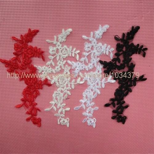 10Pairs 24X 12cm White/ Ivory/ Red/ Black Flower Floral Lace Fabric Sewing Trim, Lace Applique Trim Wedding Dress Applique