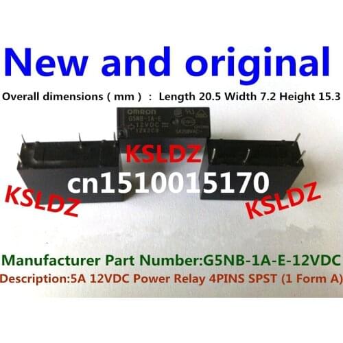Free shipping lot (10pieces/lot) 100%Original New G5NB-1A-E-12V G5NB-1A-E-12VDC G5NB-1A-E-DC12V 5A250VAC 4PINS 12VDC Power Relay