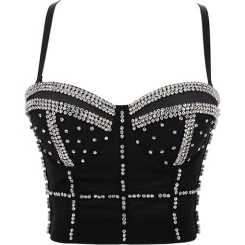 2021 Fashion Women Crop Tops Beading V Neck Sexy Summer Women Corset Crop Tops Skinny Mini Club Vest Camis Stapless Tank Tops