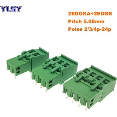 5Sets Pitch 5.08mm 2P 3P 4P Screw Plug-in PCB Terminal Block 2EDGKA 2EDGR Right angle Pin male/female Pluggable Connector 15A