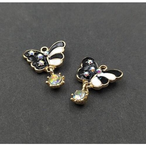 50pcs Butterfly Pandant Crystal Rhinestone Appliques Earring Necklace Metal strass Flatback Key Chain Hairpin Hair Clip Decor